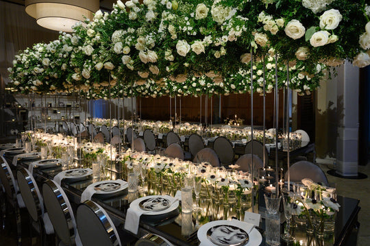 Unique Spiral Wedding Ceremony Configuration and Dinner Reception Featuring Fornasetti Table Decor